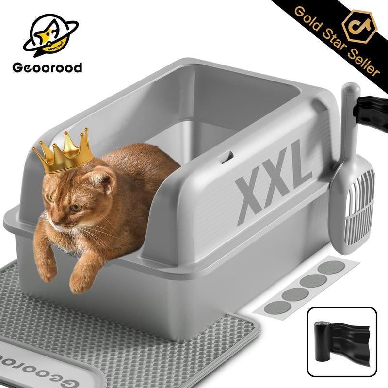 【Geoorood】Geoorood XXL Cat Litter Box Stainless Steel 20L with Lid, XL Large Metal Litter Box High Sided Design,Anti-Urine Leakage, Include Cat Mat & Litter Scoop, Never Absorbs Odors, Easy Cleaning, Non-Sticky,#Catsoft #Catlovers#Tiktokshopbacktoschool