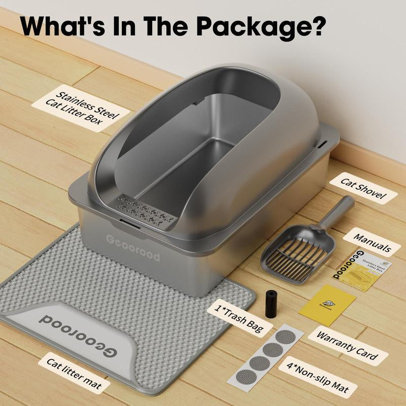 【Geoorood】Geoorood XXL Cat Litter Box Stainless Steel 20L with Lid, XL Large Metal Litter Box High Sided Design,Anti-Urine Leakage, Include Cat Mat & Litter Scoop, Never Absorbs Odors, Easy Cleaning, Non-Sticky,#Catsoft #Catlovers#Tiktokshopbacktoschool
