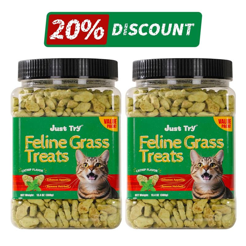 JUST TRY 13.4 OZ Cat Grass Treats Natural Salmon Flavor Healthy Cat Snacks Training Biscuits Catnip for Cats Dental and Hairball Control Treats