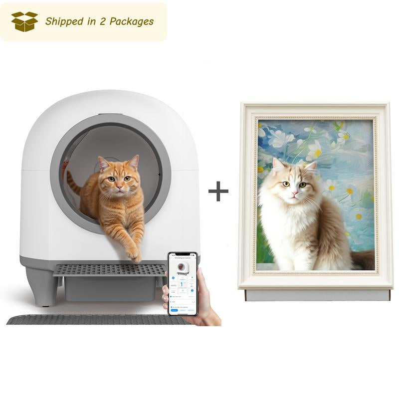 Warcat Smart Low-Noise Auto-Cleaning Litter Box 90L Self Cleaning Cat Litter Box App-Controlled with 10 Smart Sensors, Safety Protection, Easy Maintenance, Easy Setup & Clean