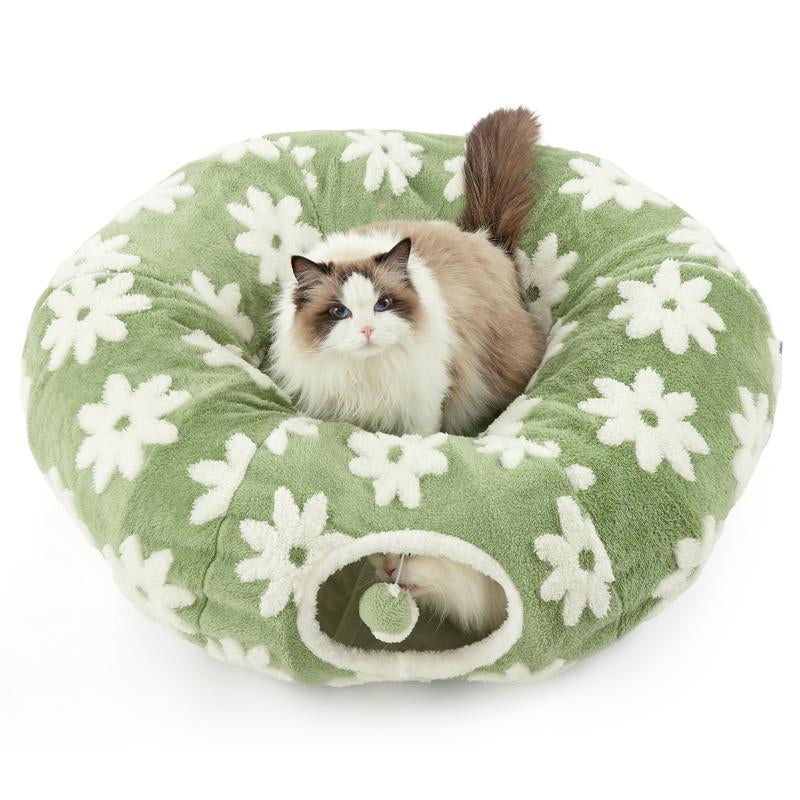 Lesure Cat Tunnel Bed for Indoor Cats - Cute Cat Donut Tunnel with Washable Circle Cushion, round Pet Play Tunnel Toy for Kitten/Puppy/Rabbit - Animal Blanket Home