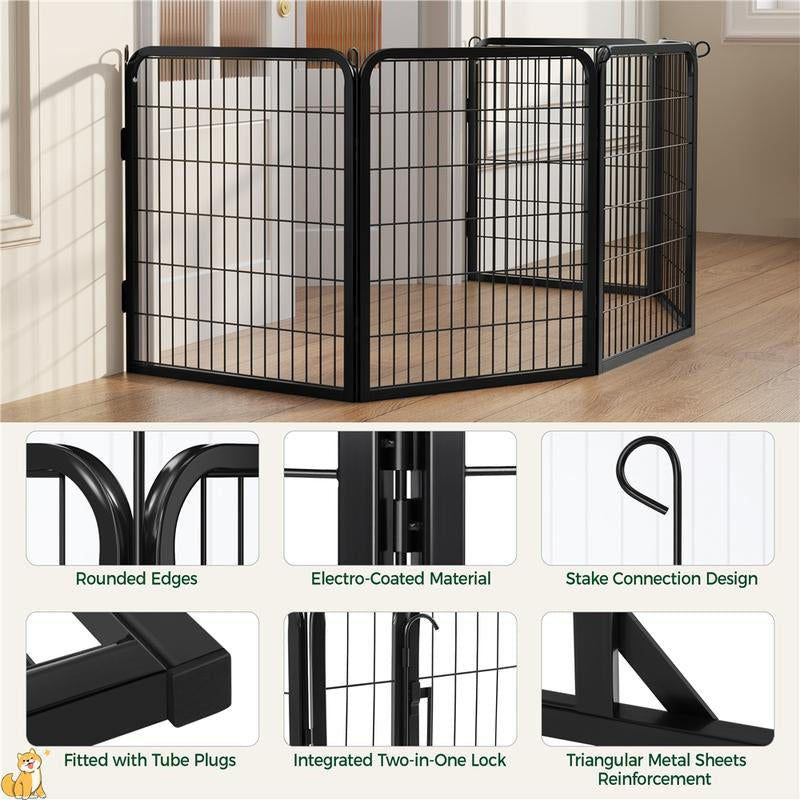 【On Sale】 Yaheetech Dog Playpen 6/8/12/16 Panels Metal Pet Playpen, Outdoor Indoor Dog Exercise Barrier Fence, 24/32/40/47 Inch