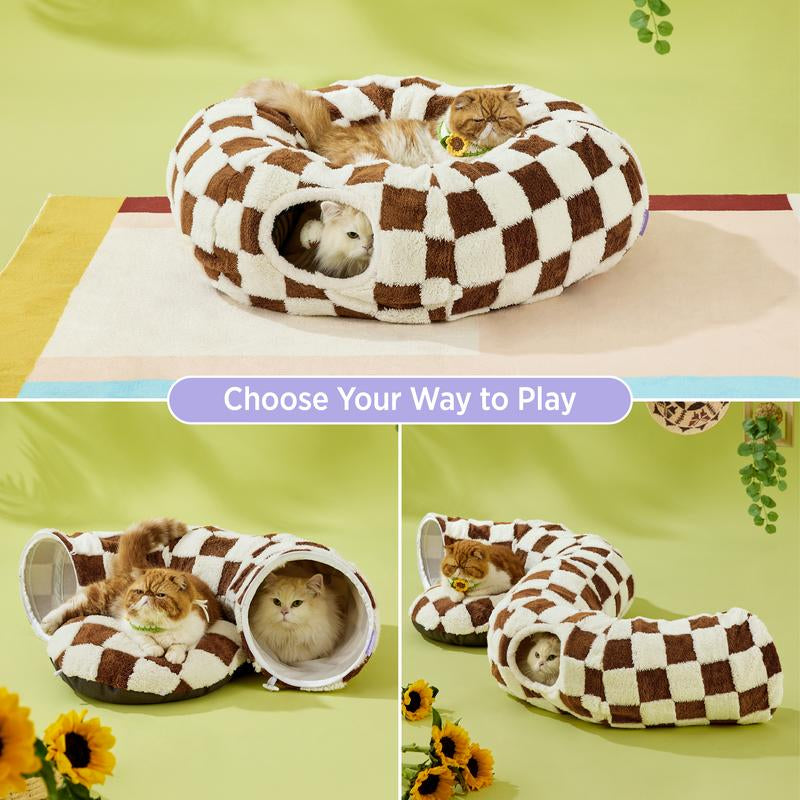 Lesure Cat Tunnel Bed for Indoor Cats - Cute Cat Donut Tunnel with Washable Circle Cushion, round Pet Play Tunnel Toy for Kitten/Puppy/Rabbit - Animal Blanket Home