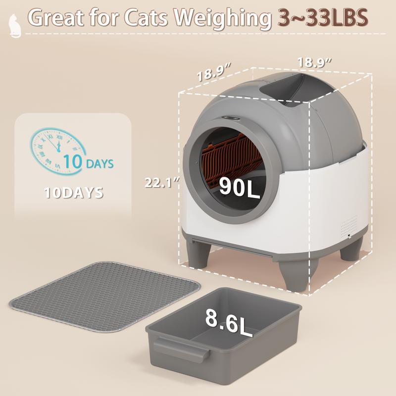 Warcat Smart Low-Noise Auto-Cleaning Litter Box 90L Self Cleaning Cat Litter Box App-Controlled with 10 Smart Sensors, Safety Protection, Easy Maintenance, Easy Setup & Clean