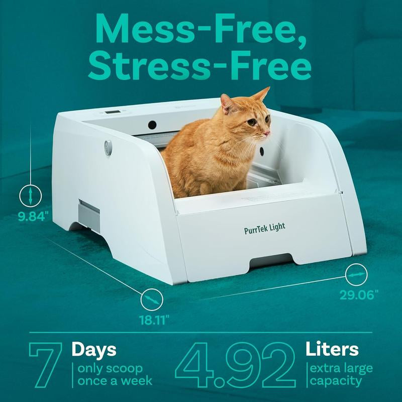 Petcove Purrtek Lite, Self Cleaning Open Top Automatic Cat Litter Box, APP Control, Easy to Maintain, Electric Self Scooping, Pet Safety Protection