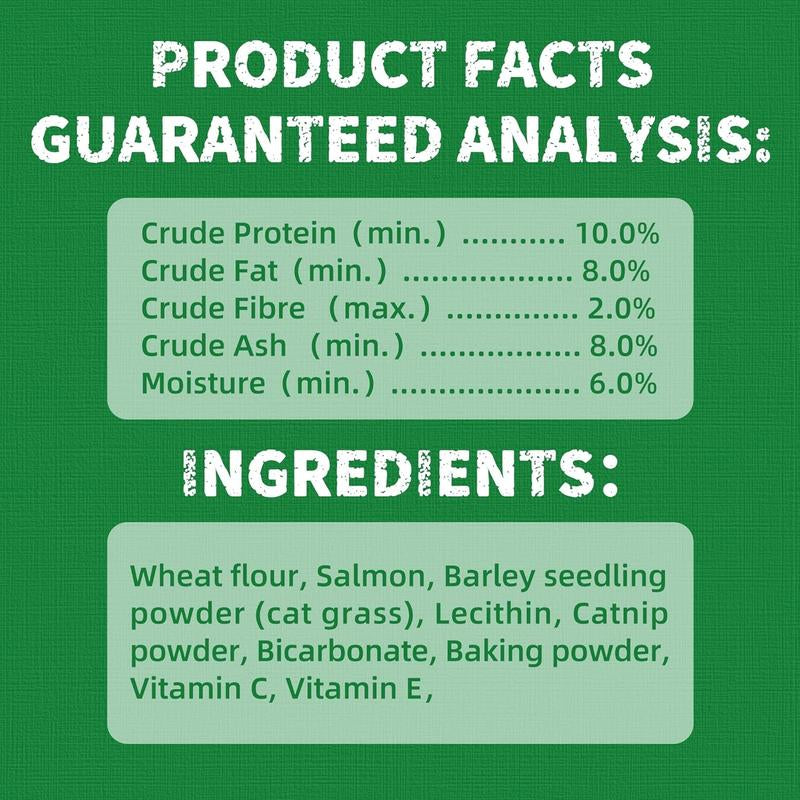 JUST TRY 13.4 OZ Cat Grass Treats Natural Salmon Flavor Healthy Cat Snacks Training Biscuits Catnip for Cats Dental and Hairball Control Treats