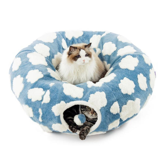 Lesure Cat Tunnel Bed for Indoor Cats - Cute Cat Donut Tunnel with Washable Circle Cushion, round Pet Play Tunnel Toy for Kitten/Puppy/Rabbit - Animal Blanket Home