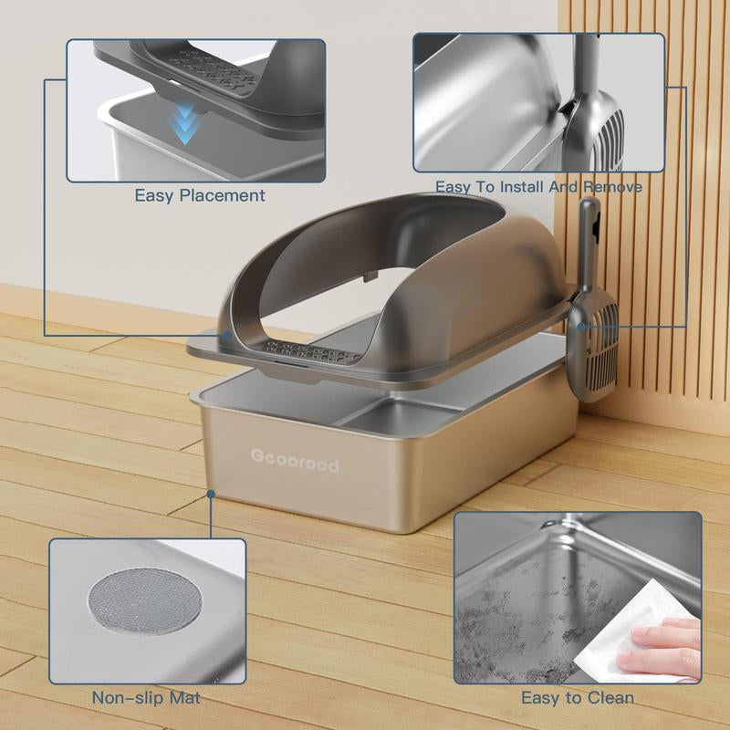 【Geoorood】Geoorood XXL Cat Litter Box Stainless Steel 20L with Lid, XL Large Metal Litter Box High Sided Design,Anti-Urine Leakage, Include Cat Mat & Litter Scoop, Never Absorbs Odors, Easy Cleaning, Non-Sticky,#Catsoft #Catlovers#Tiktokshopbacktoschool