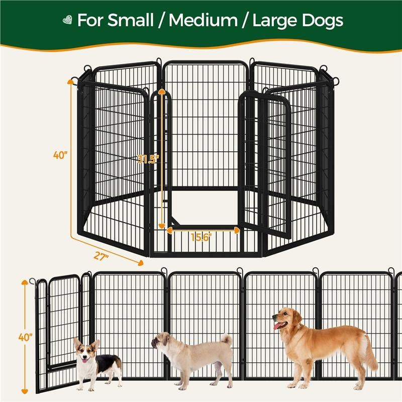 【On Sale】 Yaheetech Dog Playpen 6/8/12/16 Panels Metal Pet Playpen, Outdoor Indoor Dog Exercise Barrier Fence, 24/32/40/47 Inch
