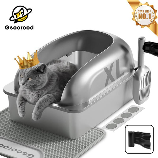 【Geoorood】Geoorood XXL Cat Litter Box Stainless Steel 20L with Lid, XL Large Metal Litter Box High Sided Design,Anti-Urine Leakage, Include Cat Mat & Litter Scoop, Never Absorbs Odors, Easy Cleaning, Non-Sticky,#Catsoft #Catlovers#Tiktokshopbacktoschool
