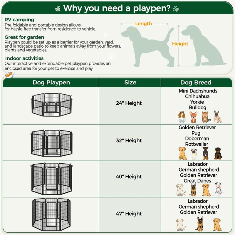【On Sale】 Yaheetech Dog Playpen 6/8/12/16 Panels Metal Pet Playpen, Outdoor Indoor Dog Exercise Barrier Fence, 24/32/40/47 Inch