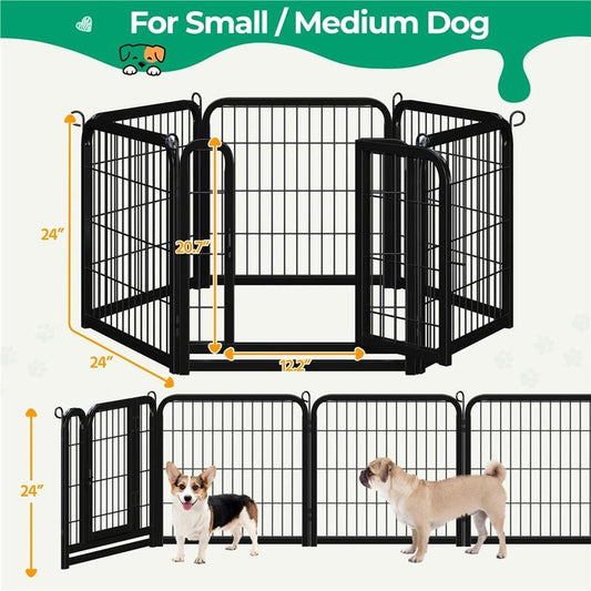 【On Sale】 Yaheetech Dog Playpen 6/8/12/16 Panels Metal Pet Playpen, Outdoor Indoor Dog Exercise Barrier Fence, 24/32/40/47 Inch