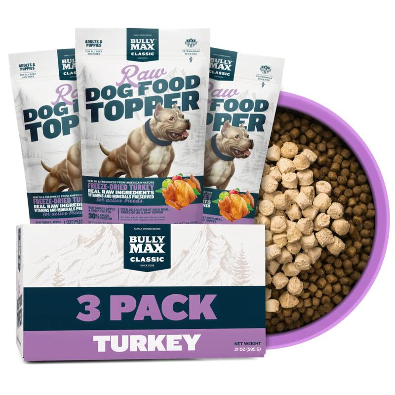 Bully Max Freeze-Dried Raw Dog Food Toppers for Puppies and Adult Dogs - Turkey with Real Fruits & Veggies - Natural Meal Enhancers with Vitamins
