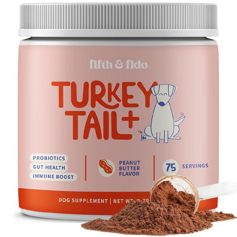 Fifth & Fido Turkey Tail+ - Dog Food Topper with Probiotics for Lipomas, Immune Support & Gut Health - 75 Servings - Bacon Flavor - Natural Allergy Relief - Supplements