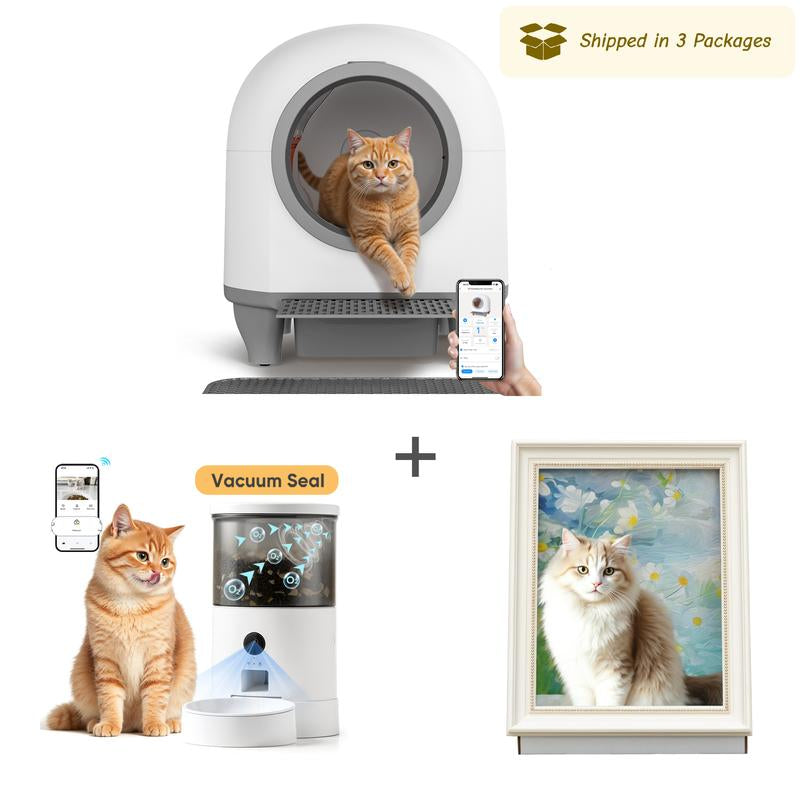 Warcat Smart Low-Noise Auto-Cleaning Litter Box 90L Self Cleaning Cat Litter Box App-Controlled with 10 Smart Sensors, Safety Protection, Easy Maintenance, Easy Setup & Clean