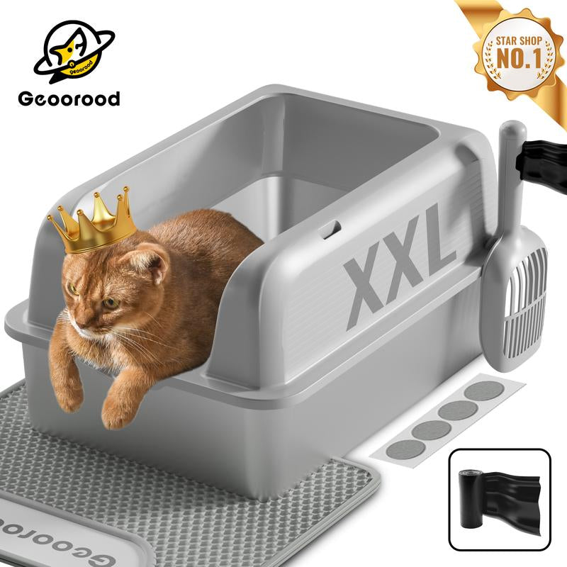 【Geoorood】Geoorood XXL Cat Litter Box Stainless Steel 20L with Lid, XL Large Metal Litter Box High Sided Design,Anti-Urine Leakage, Include Cat Mat & Litter Scoop, Never Absorbs Odors, Easy Cleaning, Non-Sticky,#Catsoft #Catlovers#Tiktokshopbacktoschool