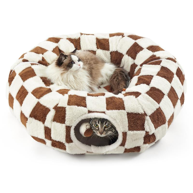 Lesure Cat Tunnel Bed for Indoor Cats - Cute Cat Donut Tunnel with Washable Circle Cushion, round Pet Play Tunnel Toy for Kitten/Puppy/Rabbit - Animal Blanket Home