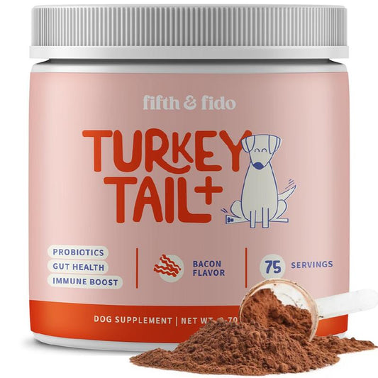 Fifth & Fido Turkey Tail+ - Dog Food Topper with Probiotics for Lipomas, Immune Support & Gut Health - 75 Servings - Bacon Flavor - Natural Allergy Relief - Supplements