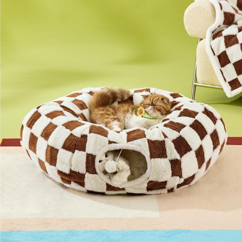 Lesure Cat Tunnel Bed for Indoor Cats - Cute Cat Donut Tunnel with Washable Circle Cushion, round Pet Play Tunnel Toy for Kitten/Puppy/Rabbit - Animal Blanket Home