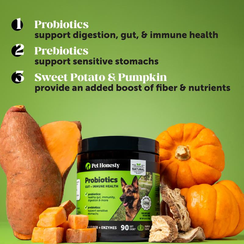 Pet Honesty Probiotics for Dogs, Pet Digestive Relief with Prebiotics, Fiber, & Digestive Enzymes - Promotes Gut & Immune Health - Made with a Natural Blend of Ingredients to Support Diarrhea