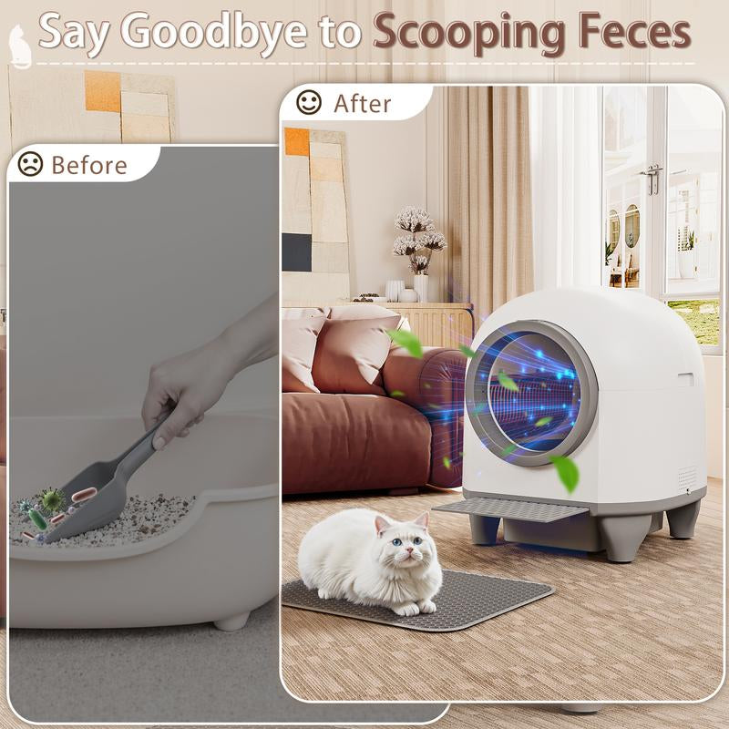 Warcat Smart Low-Noise Auto-Cleaning Litter Box 90L Self Cleaning Cat Litter Box App-Controlled with 10 Smart Sensors, Safety Protection, Easy Maintenance, Easy Setup & Clean
