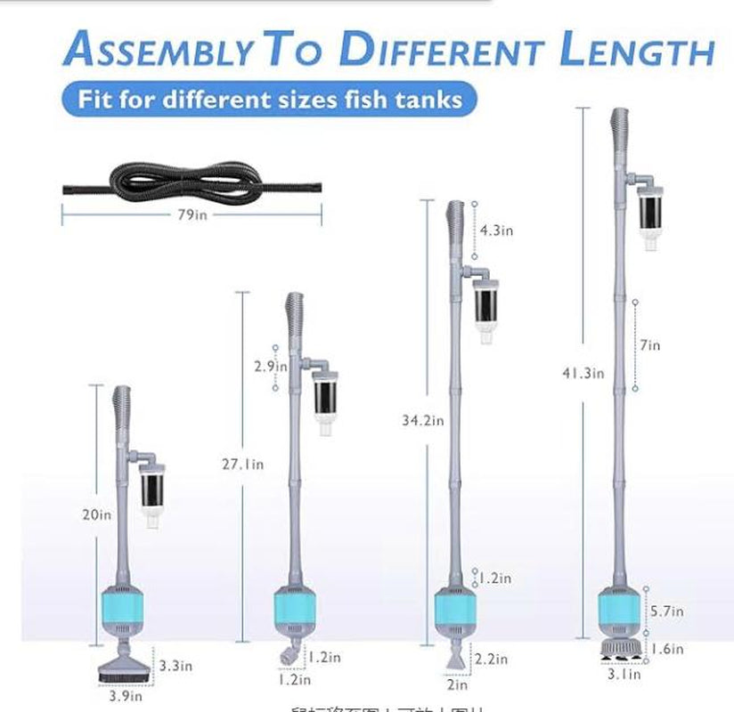 Hygger 360GPH Electric Aquarium Gravel Cleaner, 5 in 1 Automatic Fish Tank Cleaning Tool Set Vacuum Water Changer Sand Washer Filter Siphon Adjustable Length Pet Supplies