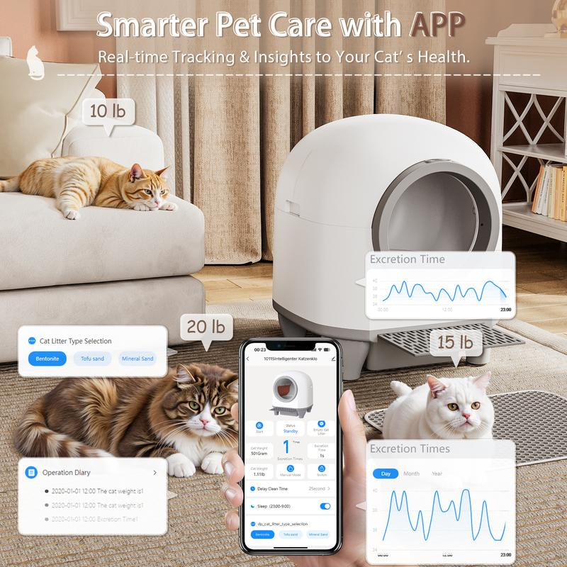 Warcat Smart Low-Noise Auto-Cleaning Litter Box 90L Self Cleaning Cat Litter Box App-Controlled with 10 Smart Sensors, Safety Protection, Easy Maintenance, Easy Setup & Clean