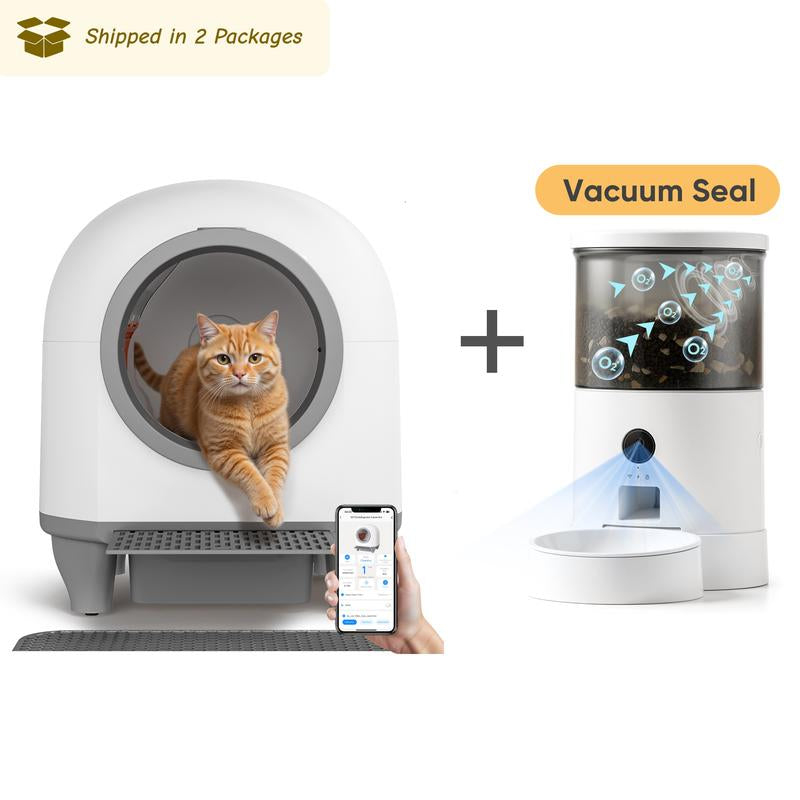 Warcat Smart Low-Noise Auto-Cleaning Litter Box 90L Self Cleaning Cat Litter Box App-Controlled with 10 Smart Sensors, Safety Protection, Easy Maintenance, Easy Setup & Clean