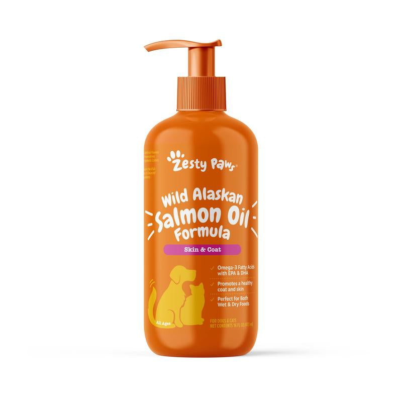 Zesty Paws Wild Alaskan Salmon Oil Formula for Dogs & Cats, Omega 3 Fatty Acid Fish Oil with EPA & DHA for Dog Skin and Coat