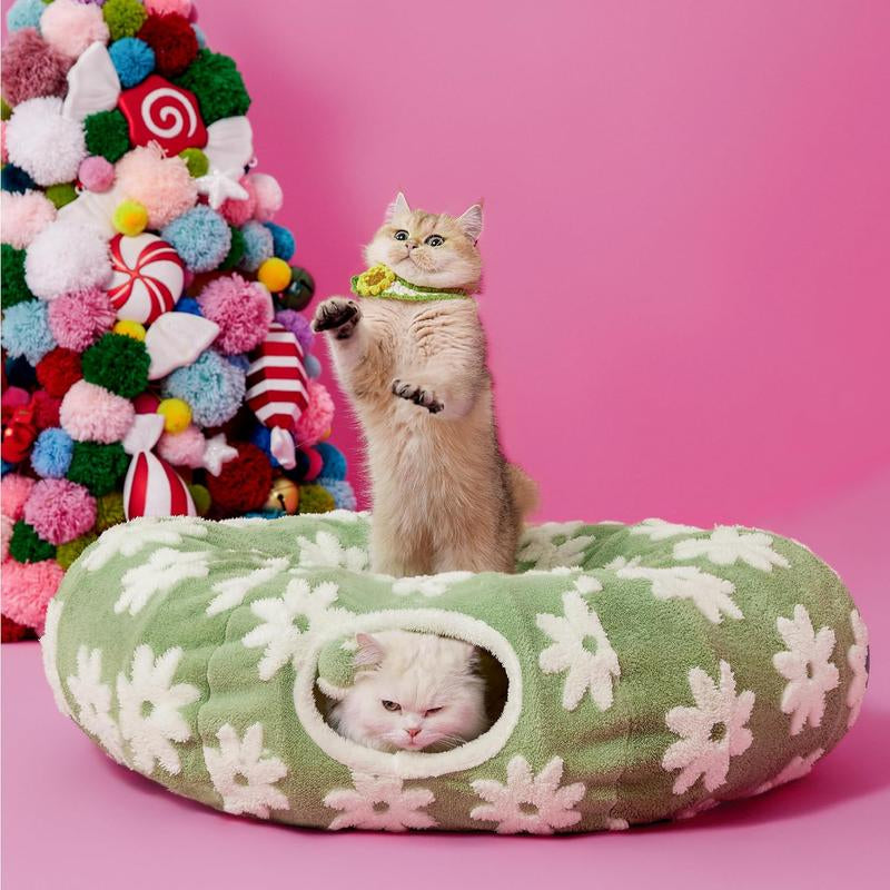 Lesure Cat Tunnel Bed for Indoor Cats - Cute Cat Donut Tunnel with Washable Circle Cushion, round Pet Play Tunnel Toy for Kitten/Puppy/Rabbit - Animal Blanket Home