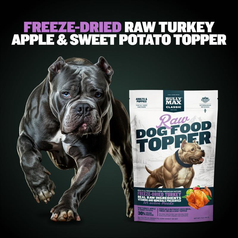 Bully Max Freeze-Dried Raw Dog Food Toppers for Puppies and Adult Dogs - Turkey with Real Fruits & Veggies - Natural Meal Enhancers with Vitamins