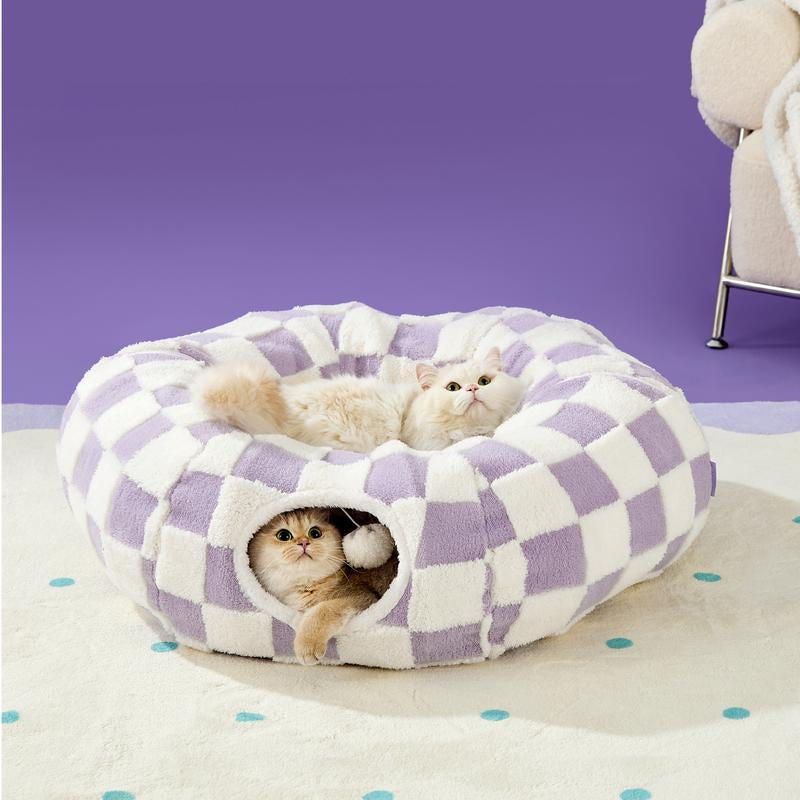 Lesure Cat Tunnel Bed for Indoor Cats - Cute Cat Donut Tunnel with Washable Circle Cushion, round Pet Play Tunnel Toy for Kitten/Puppy/Rabbit - Animal Blanket Home