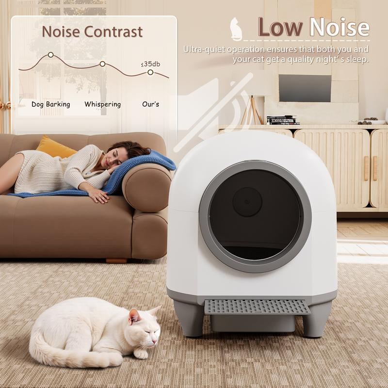 Warcat Smart Low-Noise Auto-Cleaning Litter Box 90L Self Cleaning Cat Litter Box App-Controlled with 10 Smart Sensors, Safety Protection, Easy Maintenance, Easy Setup & Clean