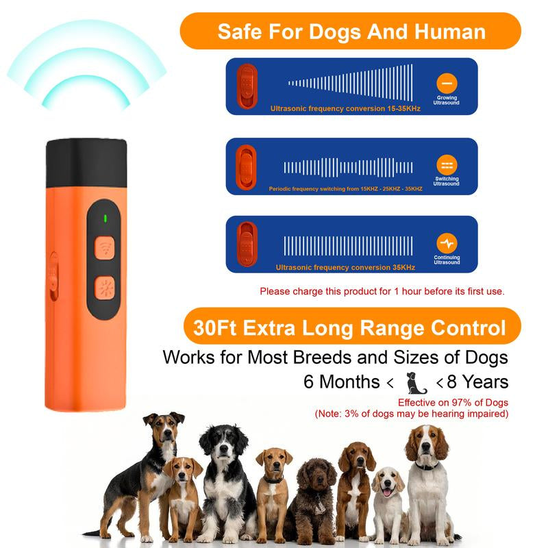 Professional Sonic Emitters Dog Training Tool Dog Bark Deterrent Device with LED Flashlight, 30Ft Range anti Bark Barking Dog Silencer,Rechargeable Portable Dog Barking Stopper